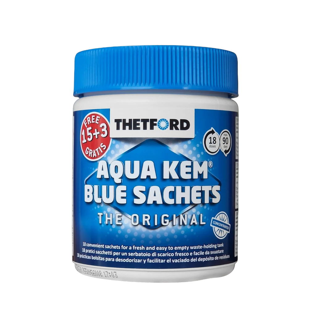 Thetford Aqua Kem® Blue Sachets 15+3 GRATIS – 18 săculeți pentru rezervor deșeuri rulotă și autorulotă