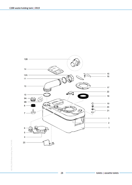 Piese rezervor deșeuri Thetford C200 Waste-Holding Tank