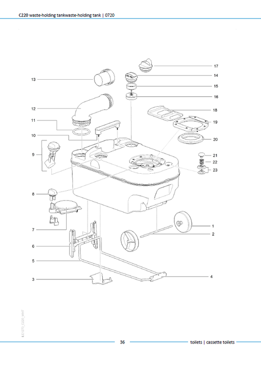 Piese rezervor deșeuri Thetford C220 Waste-Holding Tank