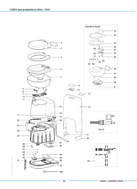 Piese toaletă Thetford C250CS (producție până în 2011)