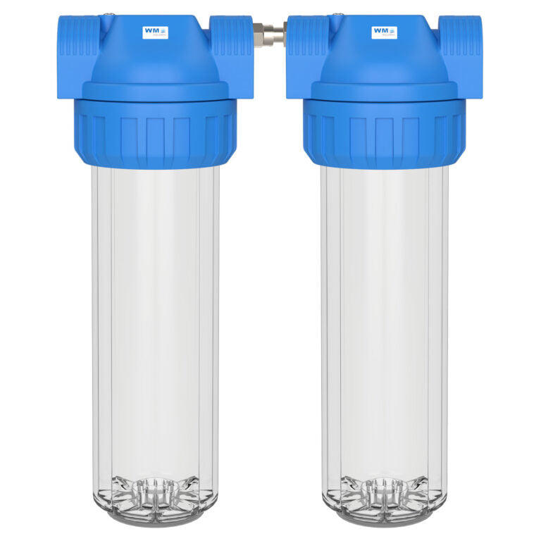 Carcasă dublă filtru apă WM aquatec – Size M, cu suport de perete (10 variante de conexiune)