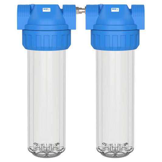 Carcasă dublă filtru apă WM aquatec – Size M, cu suport de perete (10 variante de conexiune)