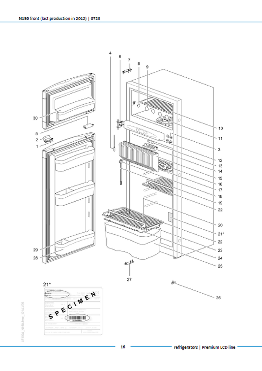 Piese frigider Thetford N150 Premium LCD Line (producție până în 2012)