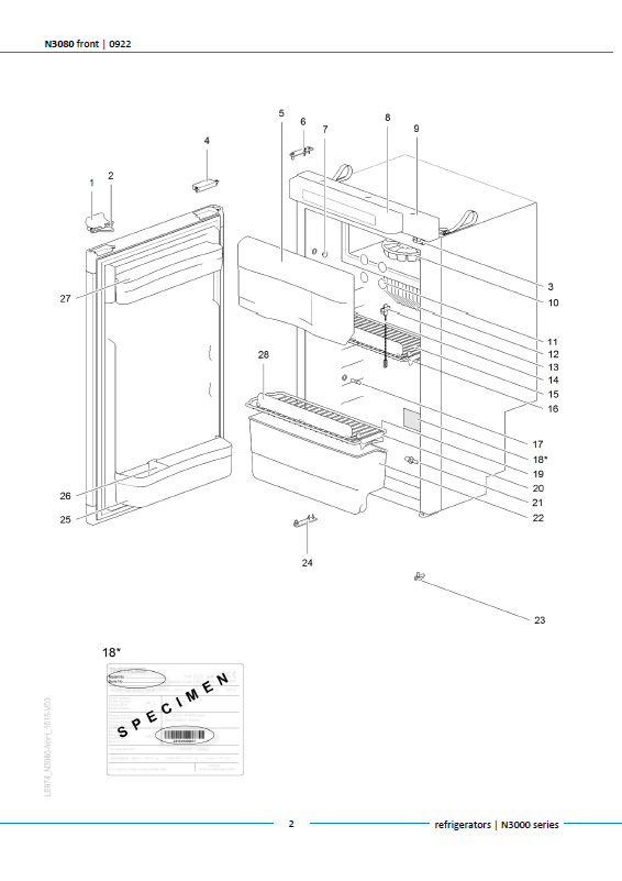 Piese de schimb frigider Thetford N3080 – Seria N3000 absorbție