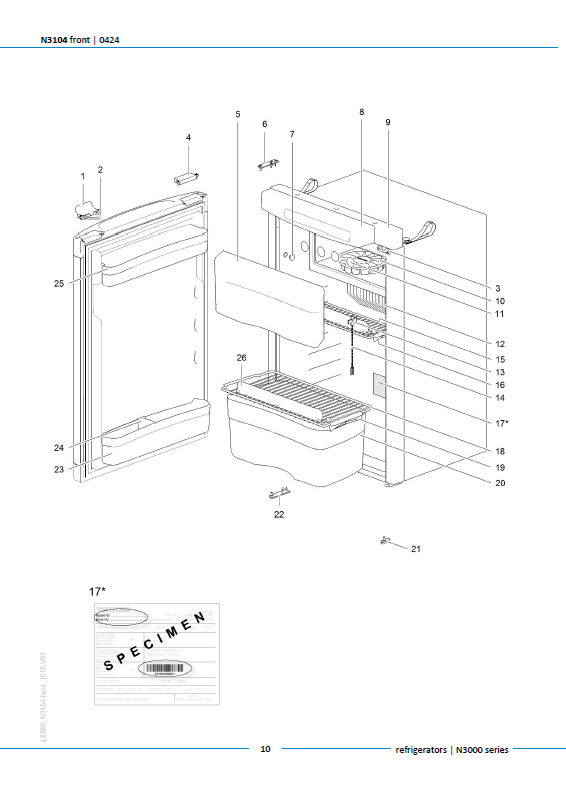 Piese de schimb frigider Thetford N3104 – Seria N3000 absorbție