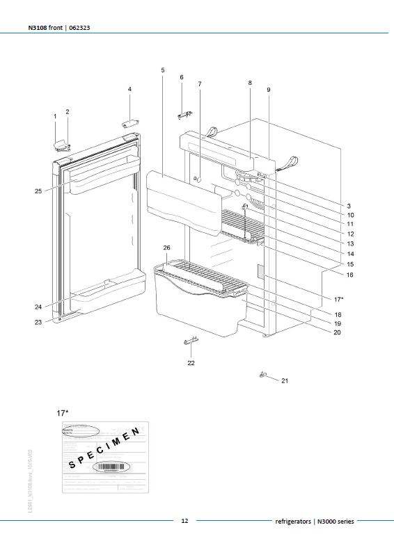 Piese de schimb frigider Thetford N3108 – Seria N3000 absorbție