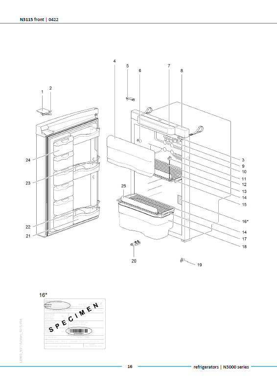 Piese de schimb frigider Thetford N3115 – Seria N3000 absorbție