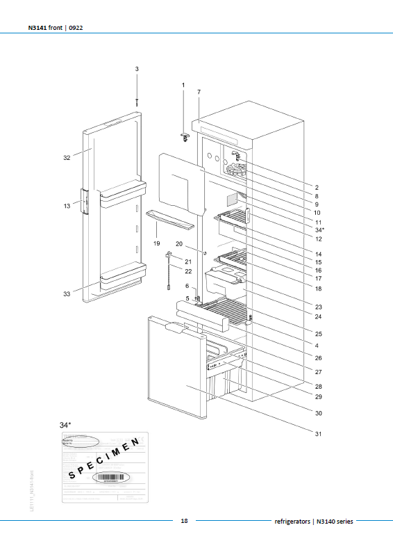 Piese de schimb frigider Thetford N3141 – Seria N3000 absorbție