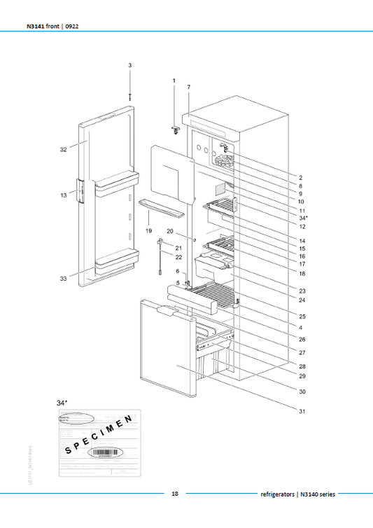 Piese de schimb frigider Thetford N3141 – Seria N3000 absorbție