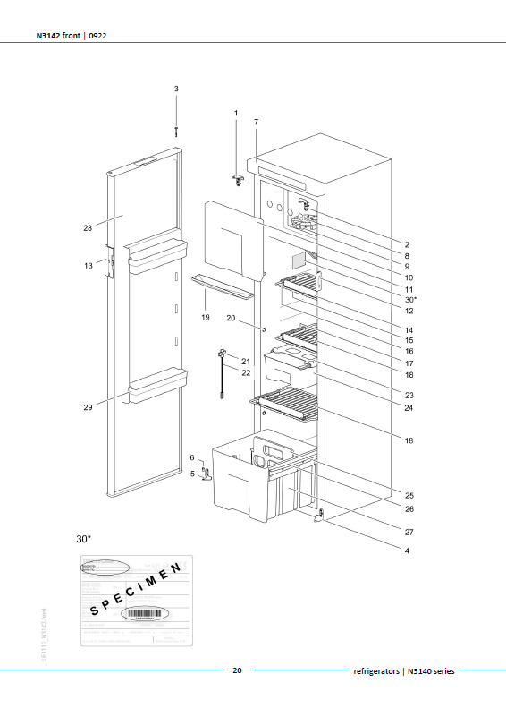 Piese de schimb frigider Thetford N3142 – Seria N3000 absorbție