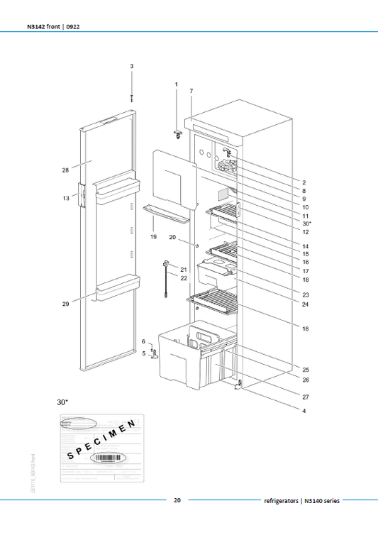 Piese de schimb frigider Thetford N3142 – Seria N3000 absorbție