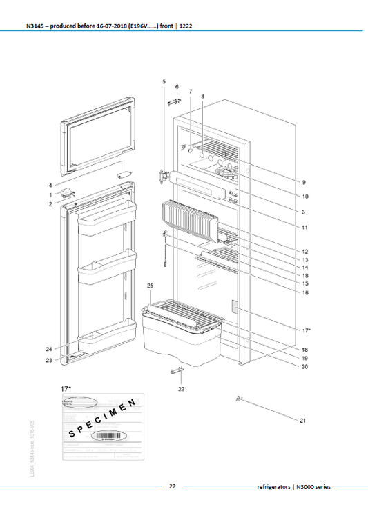 Piese de schimb frigider Thetford N3145 (înainte de 16.07.2018) – Seria N3000 absorbție