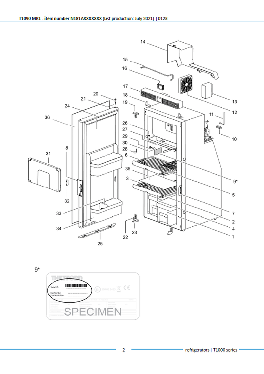 Piese frigider Thetford T1090 MK1 T1000 Series (producție până în iulie 2021)