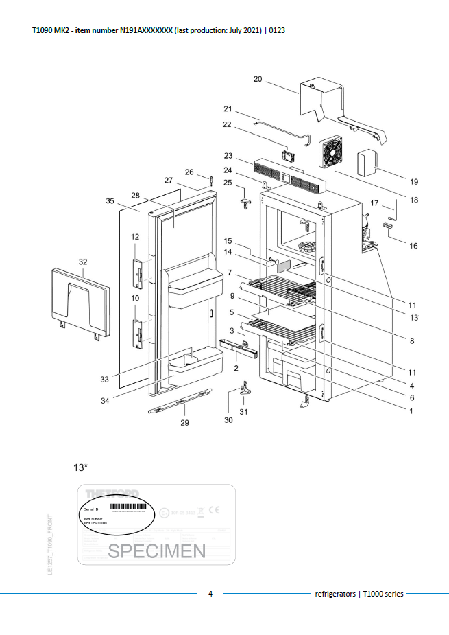 Piese frigider Thetford T1090 MK2 T1000 Series (producție până în iulie 2021)