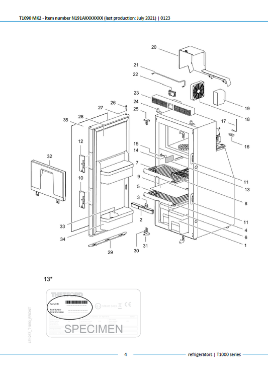 Piese frigider Thetford T1090 MK2 T1000 Series (producție până în iulie 2021)