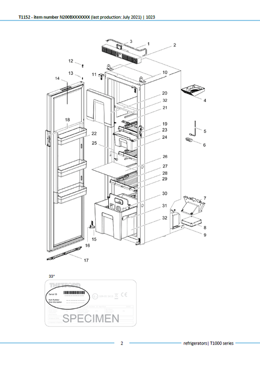 Piese frigider Thetford T1152 T1000 Series (producție până în iulie 2021)