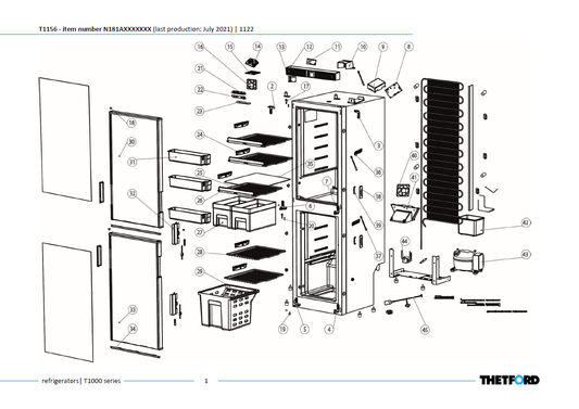 Piese frigider Thetford T1156 T1000 Series (producție până în iulie 2021)