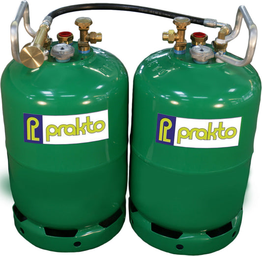 Set 2 Butelii GPL Reîncărcabile PRAKTO 11kg (22kg Total) – Alimentare Lateral Stânga